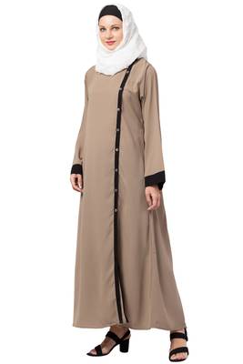 MRC Women Side Slit Front Open Crepe Solid Abaya 4