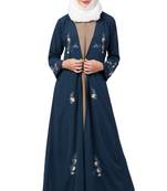 MRC Women Double layered abaya with embroidery work Crepe Solid Abaya With Hijab