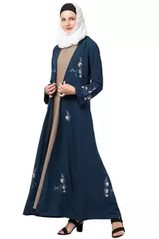 MRC Women Double layered abaya with embroidery work Crepe Solid Abaya With Hijab