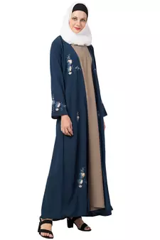MRC Women Double layered abaya with embroidery work Crepe Solid Abaya With Hijab