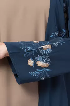 MRC Women Double layered abaya with embroidery work Crepe Solid Abaya With Hijab