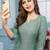 Women's Green Striped Embroidered Straight Rayon Kurta