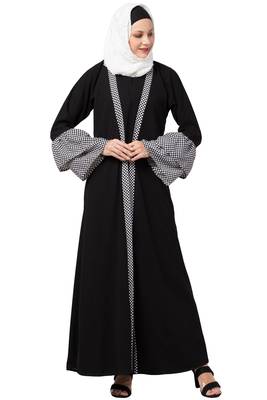 MRC Women A- line Shrug abaya with black and white color Crepe Solid Abaya With Hijab  (Black, White) 1