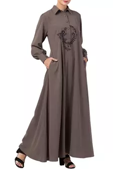 MRC Women A-Line Abaya dual side pocket with cuff sleeve 