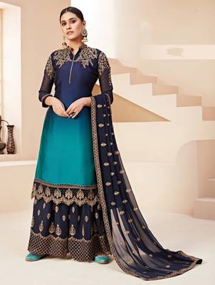 Blue embroidered silk salwar 1