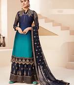 Blue embroidered silk salwar
