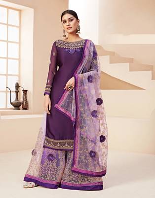 Purple embroidered satin salwar 1