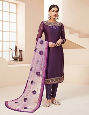 Purple embroidered satin salwar 2