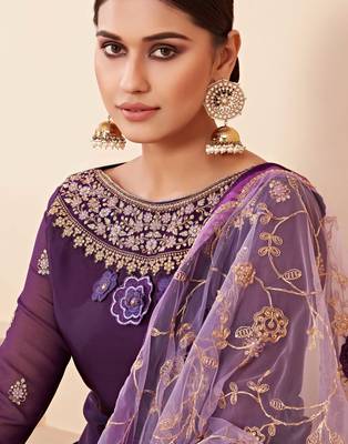 Purple embroidered satin salwar 3