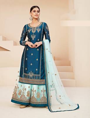 Aqua-blue embroidered georgette salwar 1