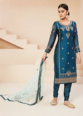Aqua-blue embroidered georgette salwar 2