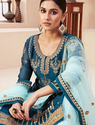 Aqua-blue embroidered georgette salwar 3