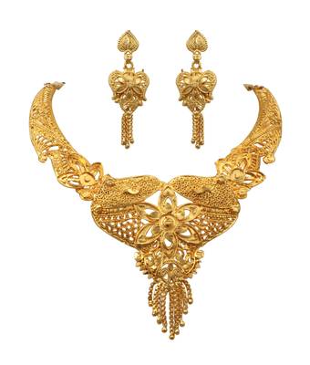 Traditional Gold Plated Necklace Jewellery Set with Earrings for Women 1