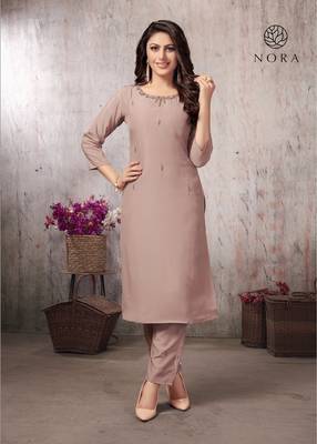 Muslin Fancy Kurti Skin Color With Pant Set For Women 1