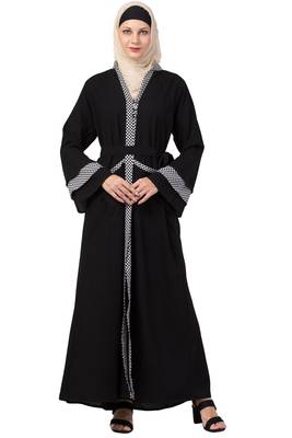 MRC Women Front open abaya Crepe Solid Abaya With Hijab (Black) 1