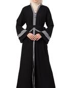 MRC Women Front open abaya Crepe Solid Abaya With Hijab (Black)