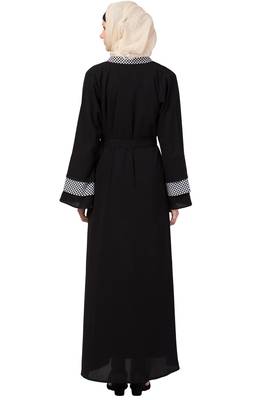 MRC Women Front open abaya Crepe Solid Abaya With Hijab (Black) 2