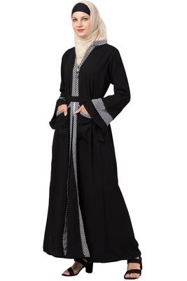 MRC Women Front open abaya Crepe Solid Abaya With Hijab (Black) 4