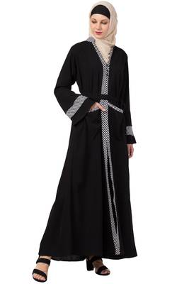MRC Women Front open abaya Crepe Solid Abaya With Hijab (Black) 5