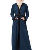 MRC Women Front Open Crepe Solid Abaya With Hijab  (Blue)
