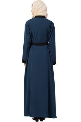 MRC Women Front Open Crepe Solid Abaya With Hijab  (Blue) 2