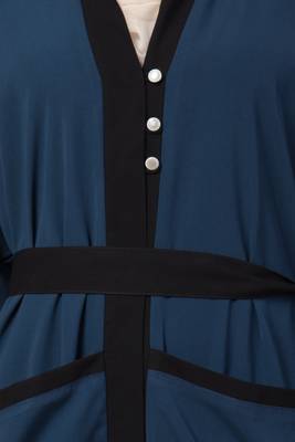 MRC Women Front Open Crepe Solid Abaya With Hijab  (Blue) 3