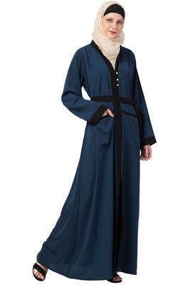 MRC Women Front Open Crepe Solid Abaya With Hijab  (Blue) 5