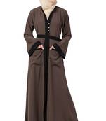 MRC Women Front open abaya Crepe Solid Abaya With Hijab (Beige)