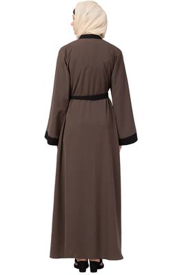 MRC Women Front open abaya Crepe Solid Abaya With Hijab (Beige) 2