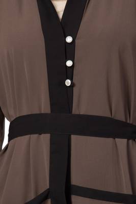 MRC Women Front open abaya Crepe Solid Abaya With Hijab (Beige) 3