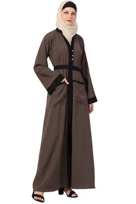 MRC Women Front open abaya Crepe Solid Abaya With Hijab (Beige) 5