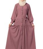 MRC Women Front open abaya with pin-tucks- pink color Crepe Solid Abaya With Hijab