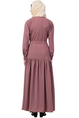MRC Women Front open abaya with pin-tucks- pink color Crepe Solid Abaya With Hijab 2