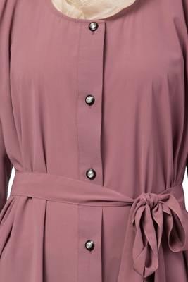 MRC Women Front open abaya with pin-tucks- pink color Crepe Solid Abaya With Hijab 3