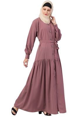 MRC Women Front open abaya with pin-tucks- pink color Crepe Solid Abaya With Hijab 5