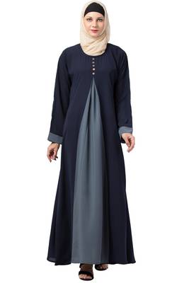 MRC Women Crepe Solid Burqa With Hijab  (Blue, Grey) 1
