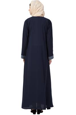 MRC Women Crepe Solid Burqa With Hijab  (Blue, Grey) 2