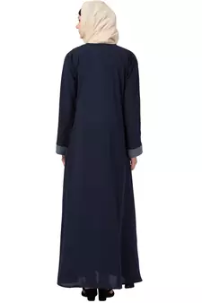 MRC Women Crepe Solid Burqa With Hijab  (Blue, Grey)