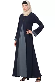 MRC Women Crepe Solid Burqa With Hijab  (Blue, Grey)
