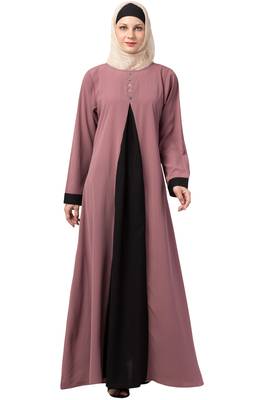 Crepe Solid Burqa With Hijab (Pink, Black) 1