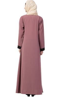 Crepe Solid Burqa With Hijab (Pink, Black) 2
