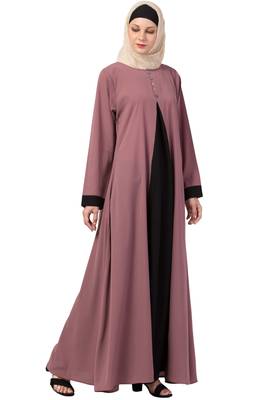 Crepe Solid Burqa With Hijab (Pink, Black) 4