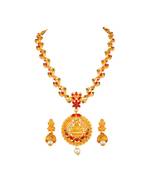Ethnic Traditional Gold Plated Long Haram Mala Necklace Temple Jewellery Set with Earrings for Women