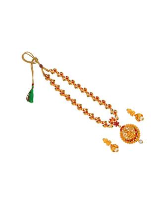 Ethnic Traditional Gold Plated Long Haram Mala Necklace Temple Jewellery Set with Earrings for Women 2