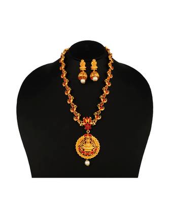 Ethnic Traditional Gold Plated Long Haram Mala Necklace Temple Jewellery Set with Earrings for Women 3