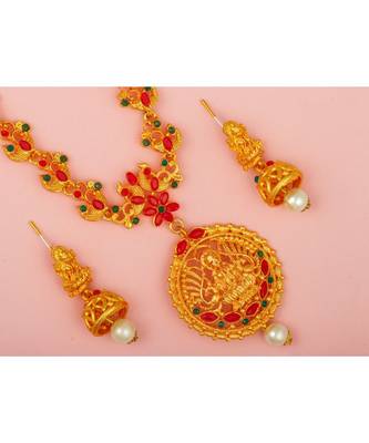 Ethnic Traditional Gold Plated Long Haram Mala Necklace Temple Jewellery Set with Earrings for Women 4