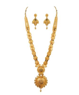 Jewellery Gold Plated  Traditional Designer Wedding Wear Long Necklace Jewellery Set with Earrings for Women 1