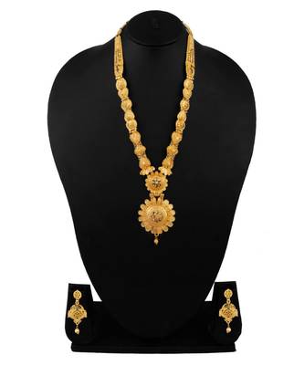 Jewellery Gold Plated  Traditional Designer Wedding Wear Long Necklace Jewellery Set with Earrings for Women 3