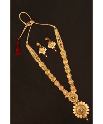 Jewellery Gold Plated  Traditional Designer Wedding Wear Long Necklace Jewellery Set with Earrings for Women 4