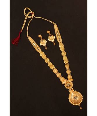 Jewellery Gold Plated  Traditional Designer Wedding Wear Long Necklace Jewellery Set with Earrings for Women 4